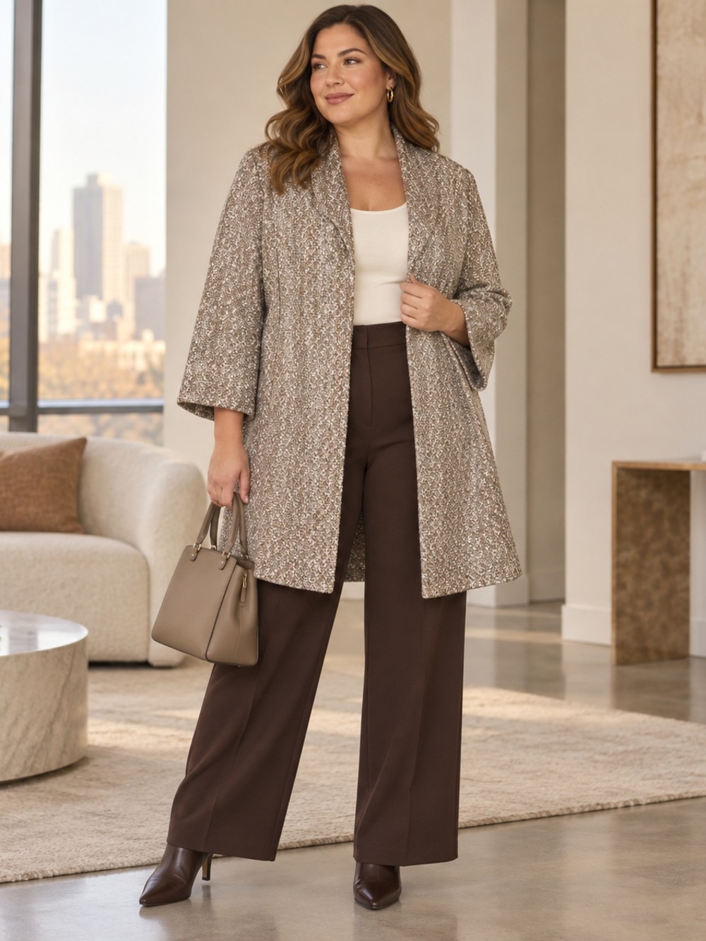 Joseph Ribkoff Metallic Bouclé Open Front Coatigan Jacket 14